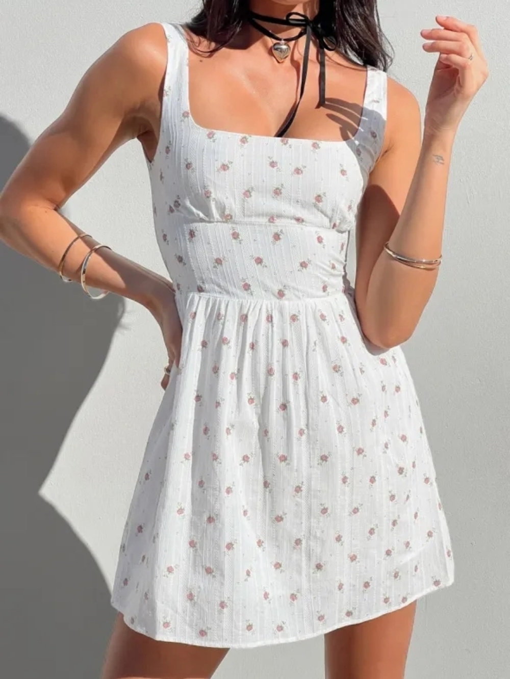Princess Polly Samana Mini Dress White Curve Square Neck Cotton Floral- 14 - Picture 2 of 15